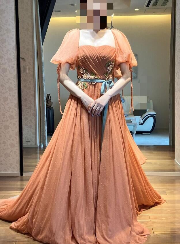 パーティードレス 取り外し袖 ビスチェドレス 3D立体レース刺繍  