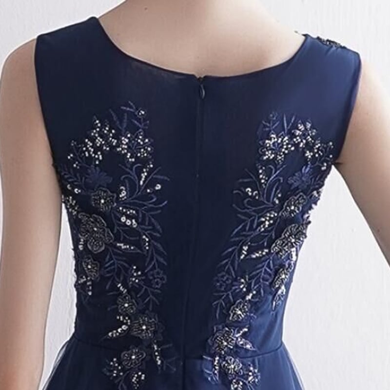 高品質！ネイビー パーティードレス 上質オーガンジー ファスナー  