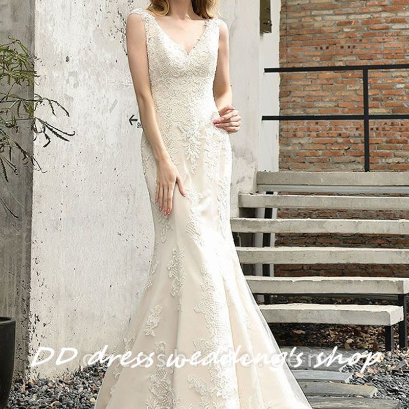 高品質！背中見せウエディングドレセクシー マーメイドライン 短  