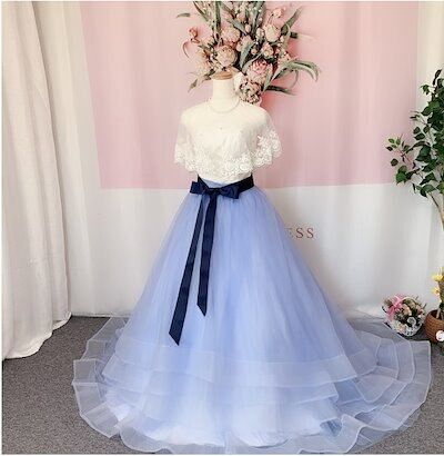 サッシュベルト付けオーバースカートドレスの色直しハンドメイド