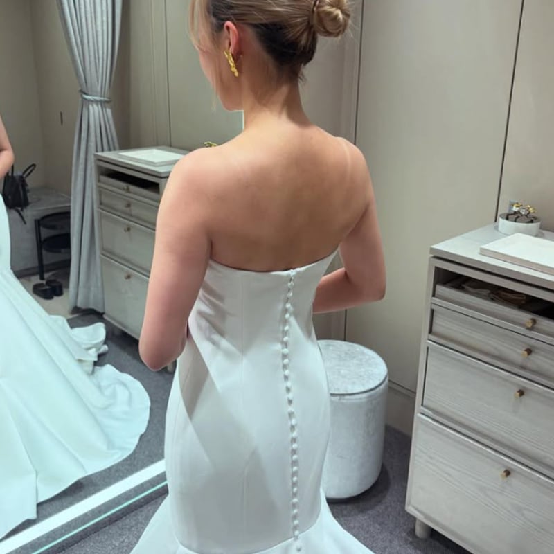 【お値下げしました】【Wedding】くるみボタンのストラップ キャミドレス 送料無料！】キャミツイードセットアップ/オフショルダー/パール