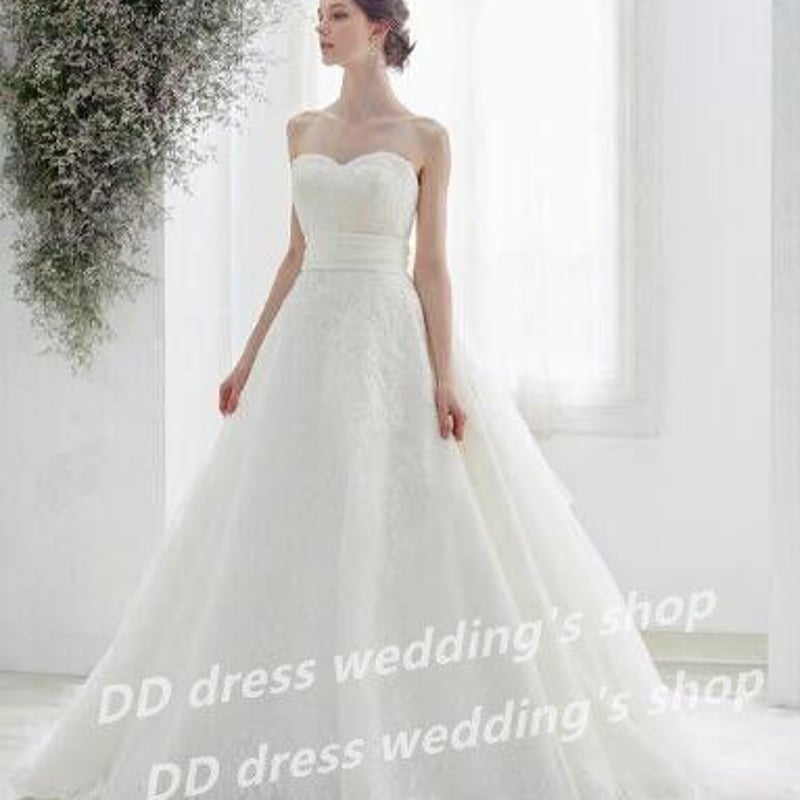 高品質！ベアトップ ウエディングドレス 3D立体レース刺繍 華やかな  