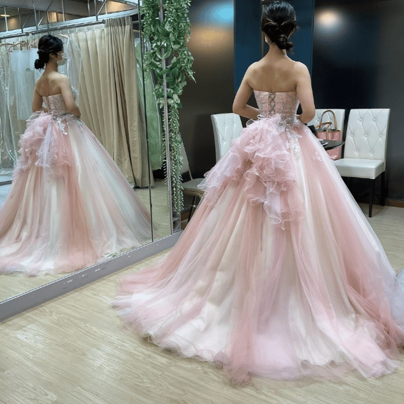 ウェディングドレス カラードレス 薄ピンク ふっくら柔らかな