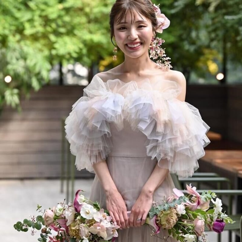 高品質！ カラードレス 薄ピンク オフショルダー チュールスカート