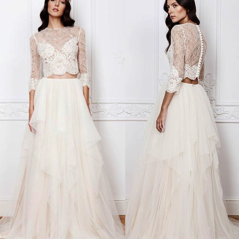 ウエディングドレス ホワイト 繊細レース セパレート パーティ