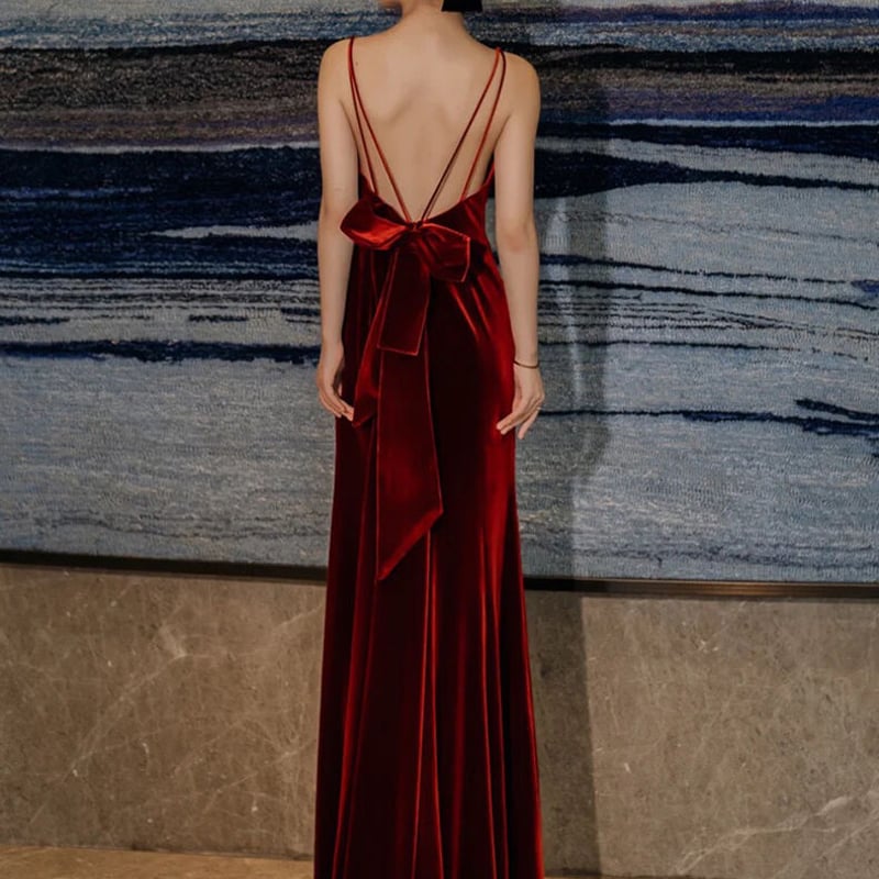高品質！ワインレッド キャミソール パーティードレス 高級ベロア 2次  