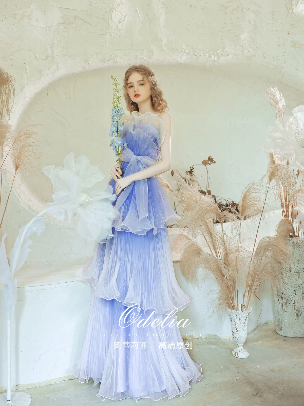 高品質！かわいい カラードレス 水色 グラデーション ベアトップ 2次会  