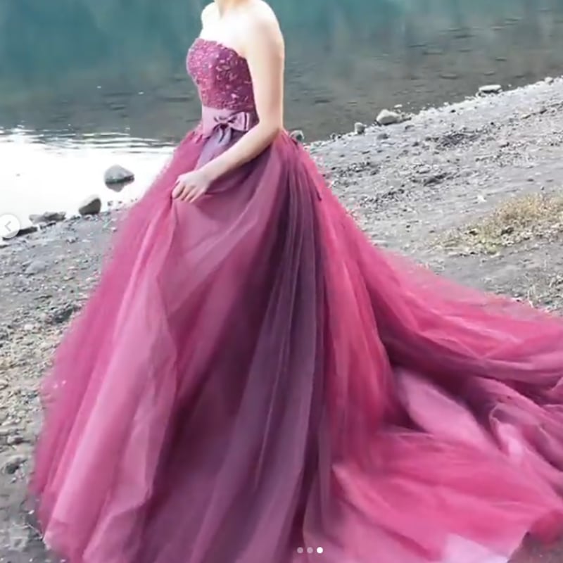 憧れのドレス カラードレス パープル チュールスカート ベアトップ  