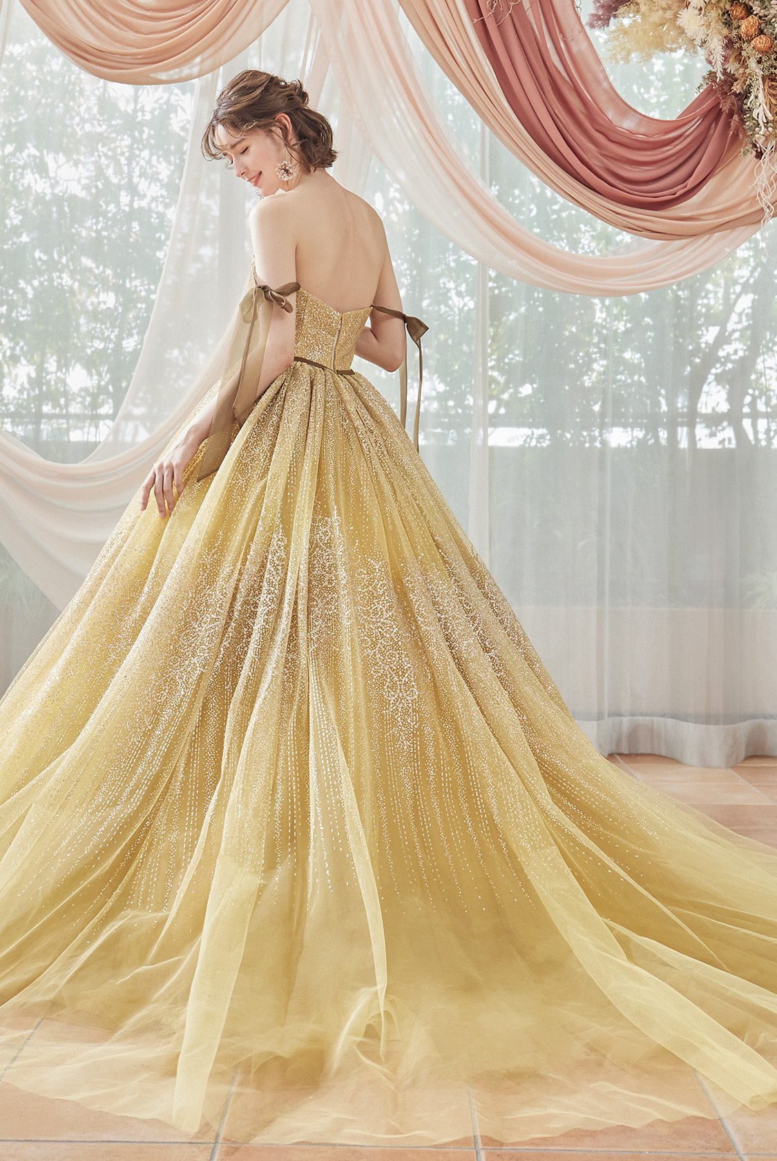 バターイエロー フリル チュール カラードレス ヴィンテージ 50 年代