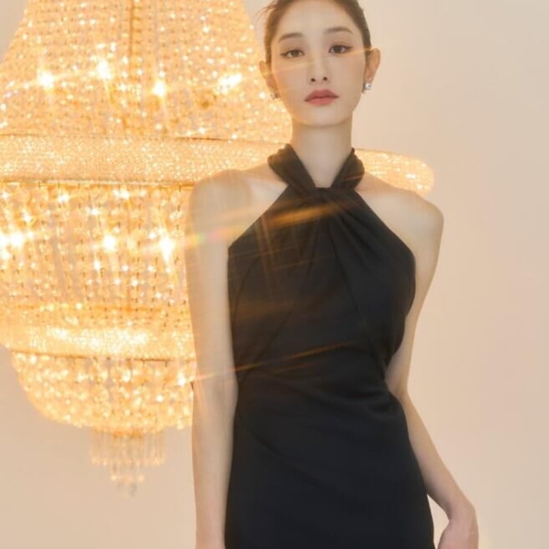 パーティドレス ホルターネック ブラック 背中見せ ソフトマーメイド  