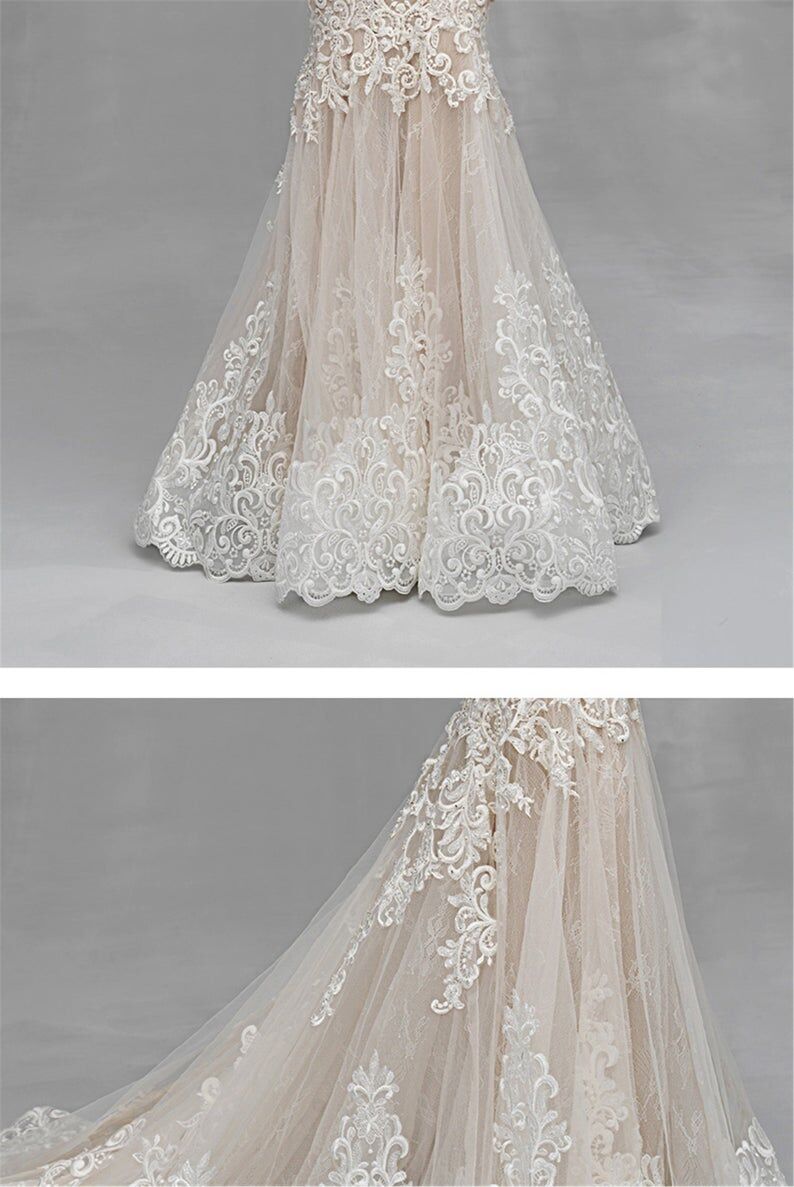 人魚レースの薄絹の刺繍旅のウェディングベールのシャンパンの甘い心の  