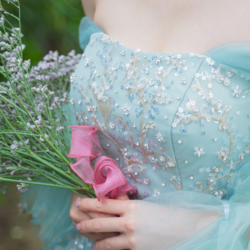 ウェディングカラードレス　オフショルダー 2WAY プリンセス 袖あり オフショルダー カラードレス | David1021k