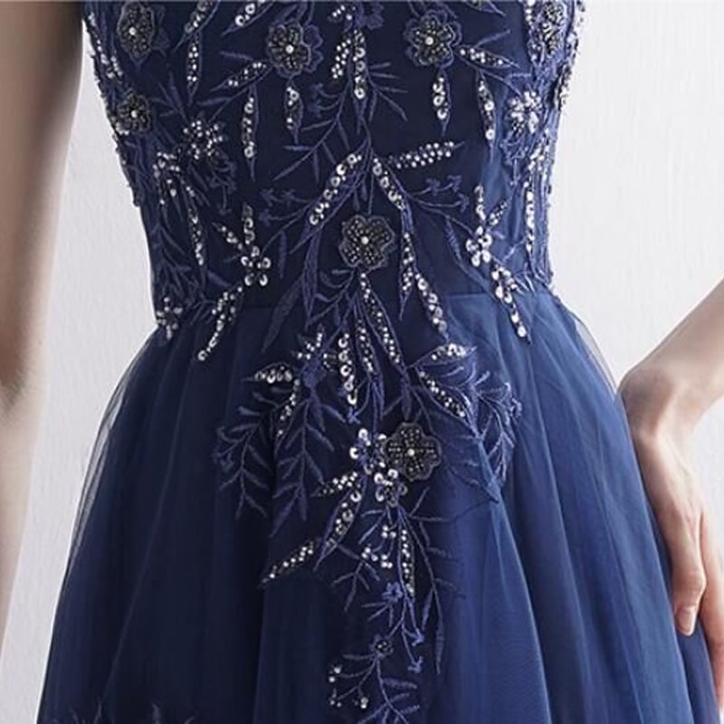 高品質！ネイビー パーティードレス 上質オーガンジー ファスナー  