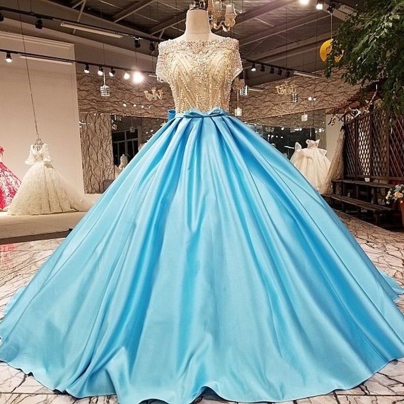高級カラードレス ウェディングドレス お色直し ブルー