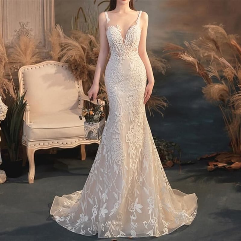 高品質！フランス風ウエディングドレス シャンパン色 キャミソール  