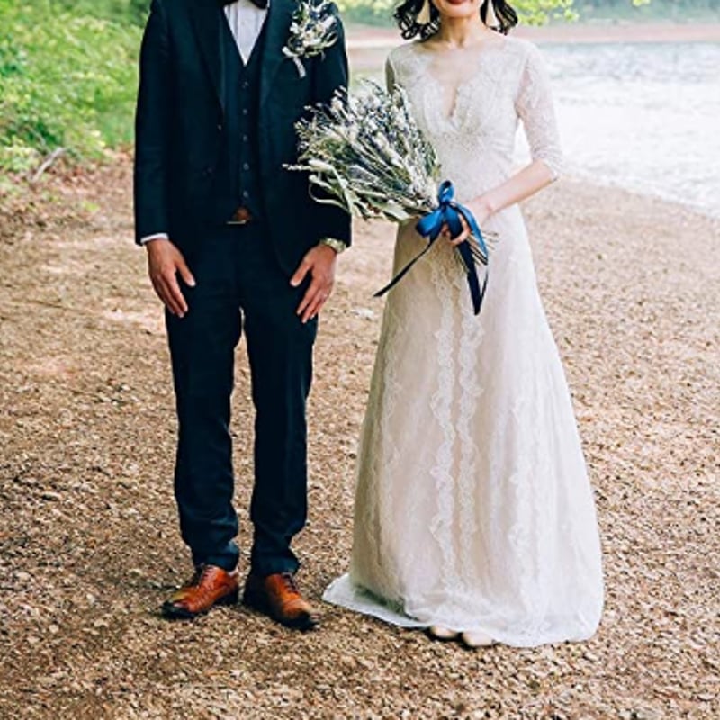 ウエディングドレス 結婚式 二次会ドレス シンプル 長袖 Vネック ウエディングドレス 結婚式 二次会ドレス シンプル 長袖 Vネック