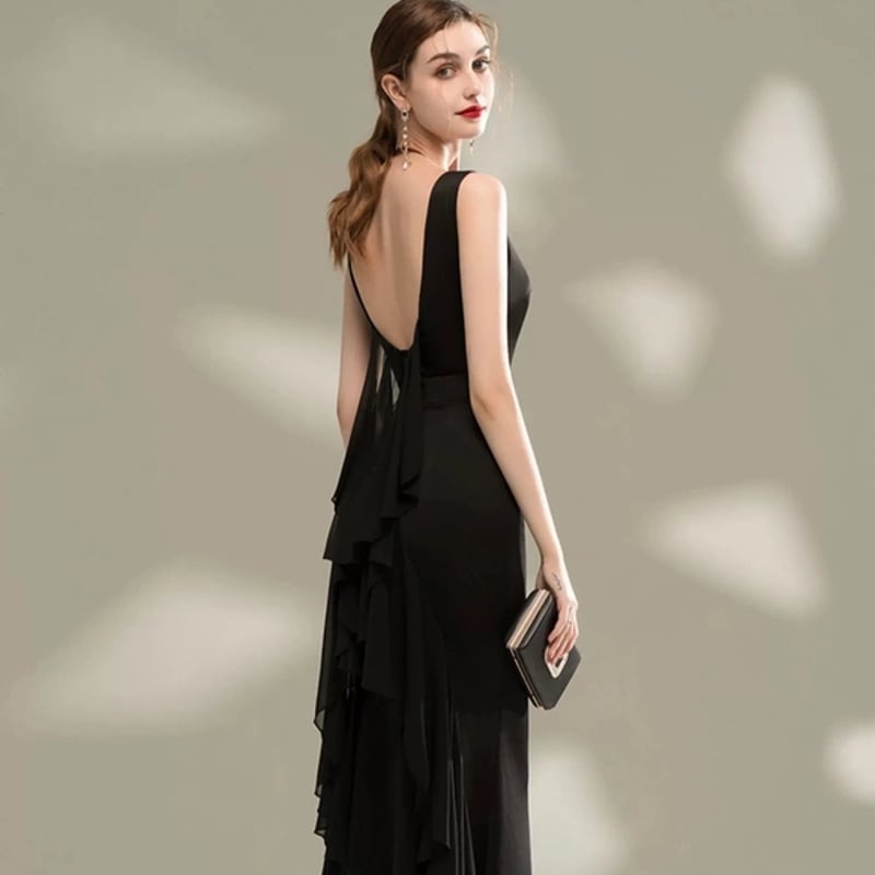 ノースリーブ ブラック マーメイド パーティドレス  