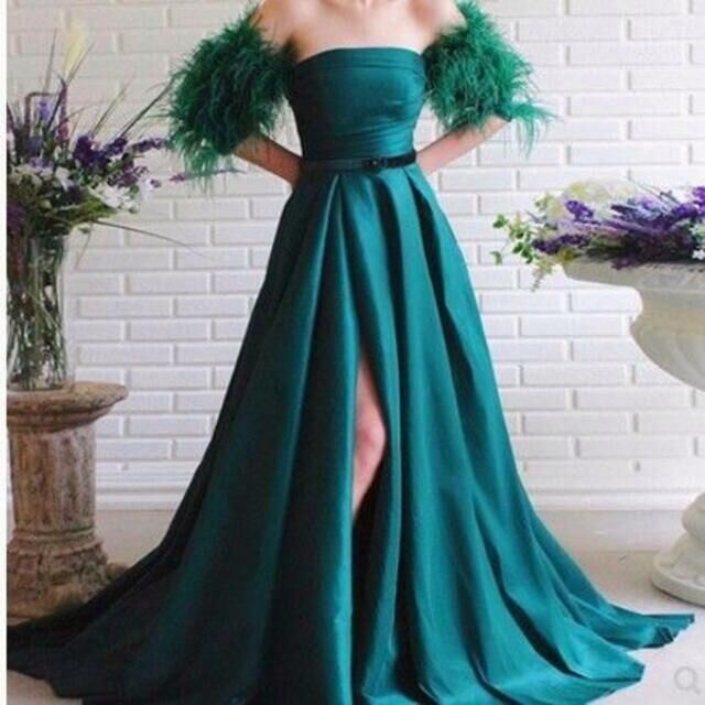 高品質！ パーティードレス 深めな緑 スリット トレーン 撮り 謝恩会  