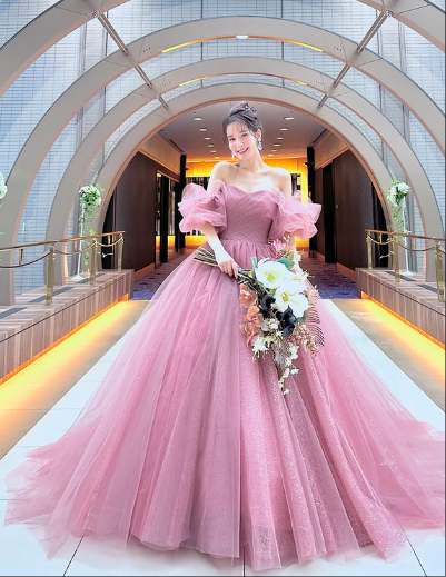 ピンク グリッターロングドレス ピンク グリッターロングドレス 結婚式 前撮り二次会 イブニング