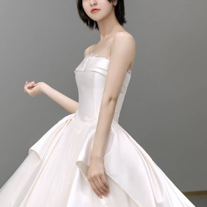 細見えシルエット ウエディングドレス シルク ベアトップ ロング
