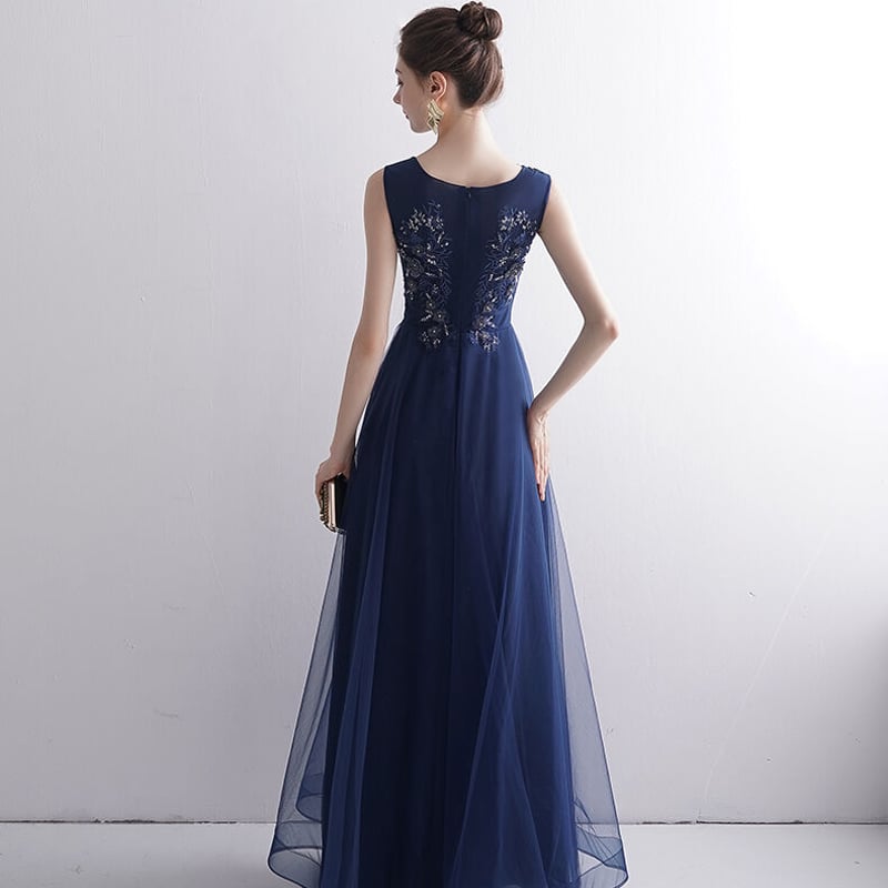 高品質！ネイビー パーティードレス 上質オーガンジー ファスナー  