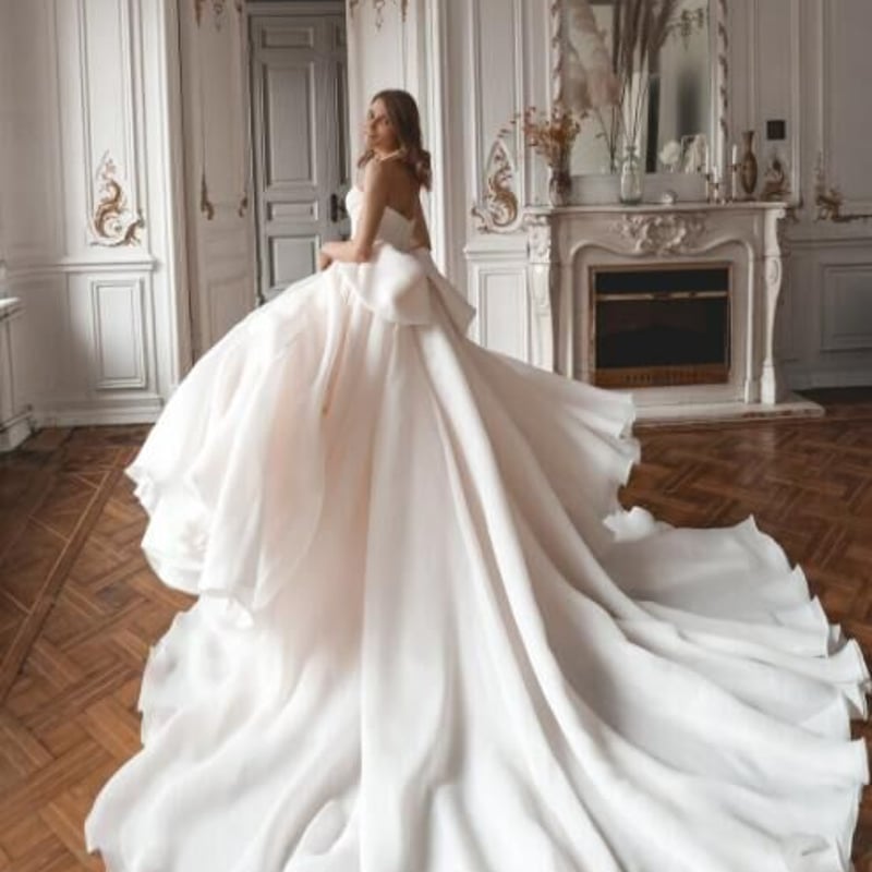 フランス風 ウエディングドレス 前撮り 取り外しオフショルダー 挙式  