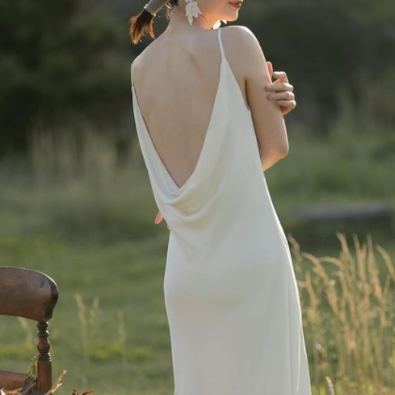 エレガント ドレス 高級イタリアサテン 短トレーン 背中見せ  