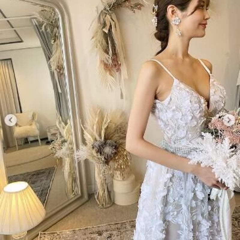 フランス風 ウエディングドレス オフホワイト Vネックドレス 重ねた  