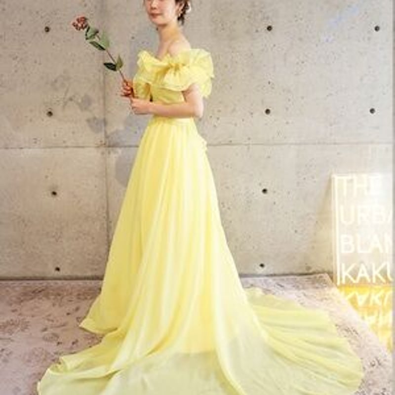 憧れのドレス カラードレス イエロー オフショルダー ソフトチュール