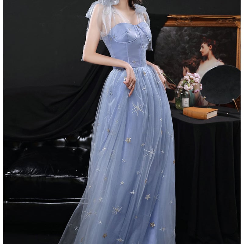 大人気上昇 パーティードレス 水色 キャミソール ソフトチュール  