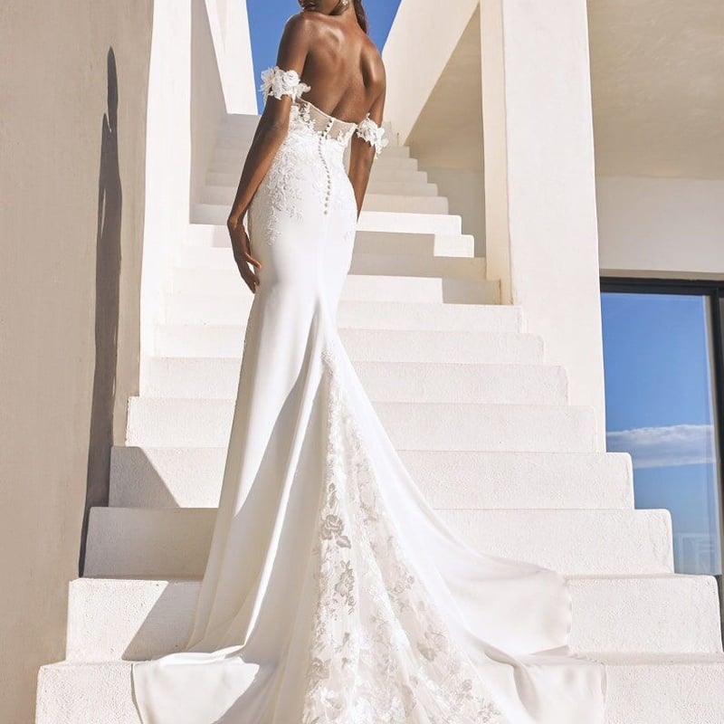 オフショルダー ベアトップ パーティードレス 細見えシルエット 披露宴  