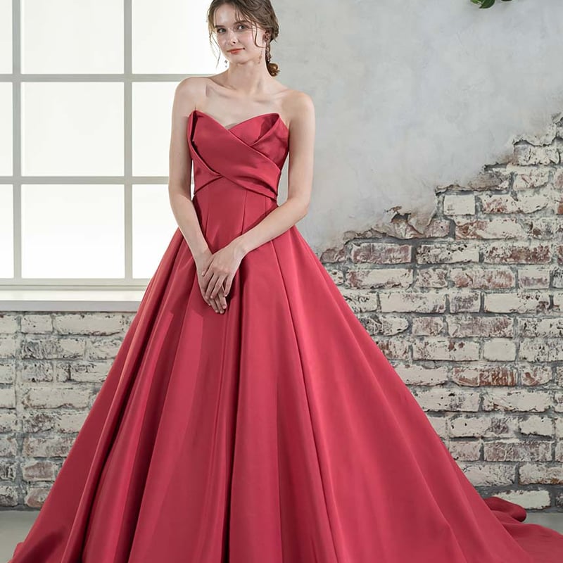 ワインレッド 取り外し袖 ふっくら柔らかなバックリボン 披露宴/結婚式  