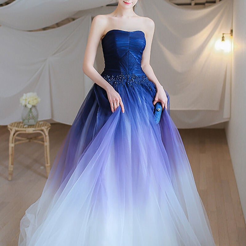 美品！カラードレス ネイビー ベアトップ グラデーション 可愛い 憧れ