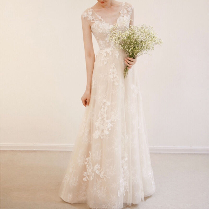 フランス風 Vネックドレス ウエディングドレス スレンダーライン 結婚  