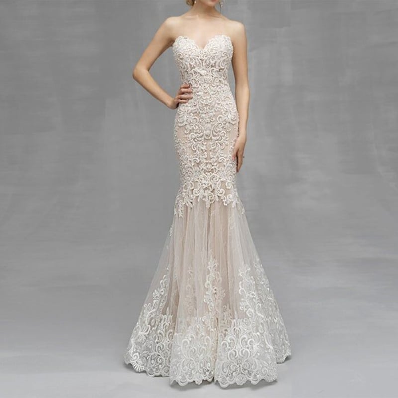 人魚レースの薄絹の刺繍旅のウェディングベールのシャンパンの甘い心の  