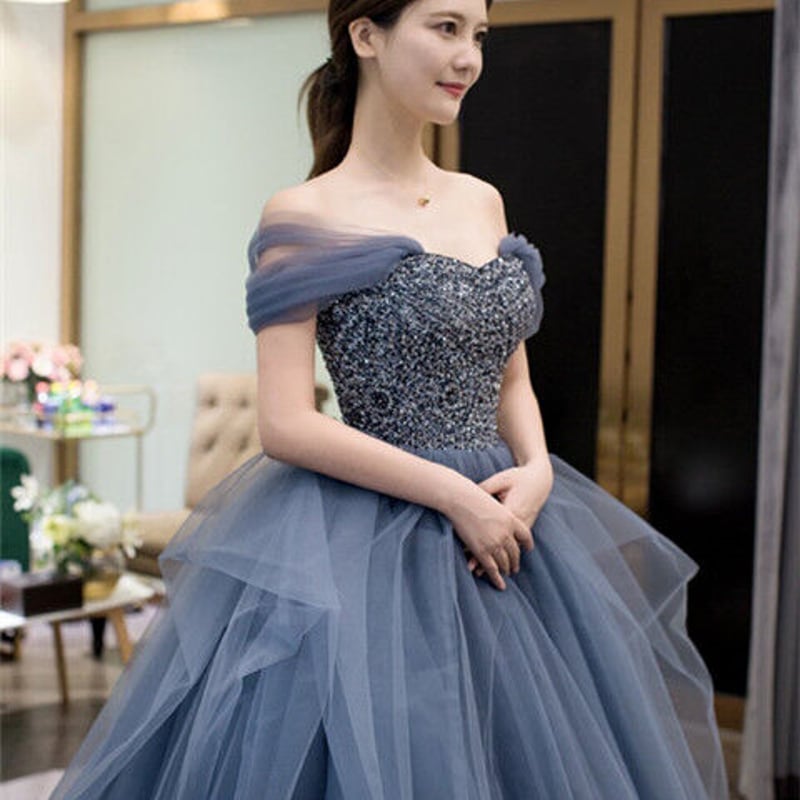 クラシカル パーティードレス オフホワイト オフショルダー クレープ  