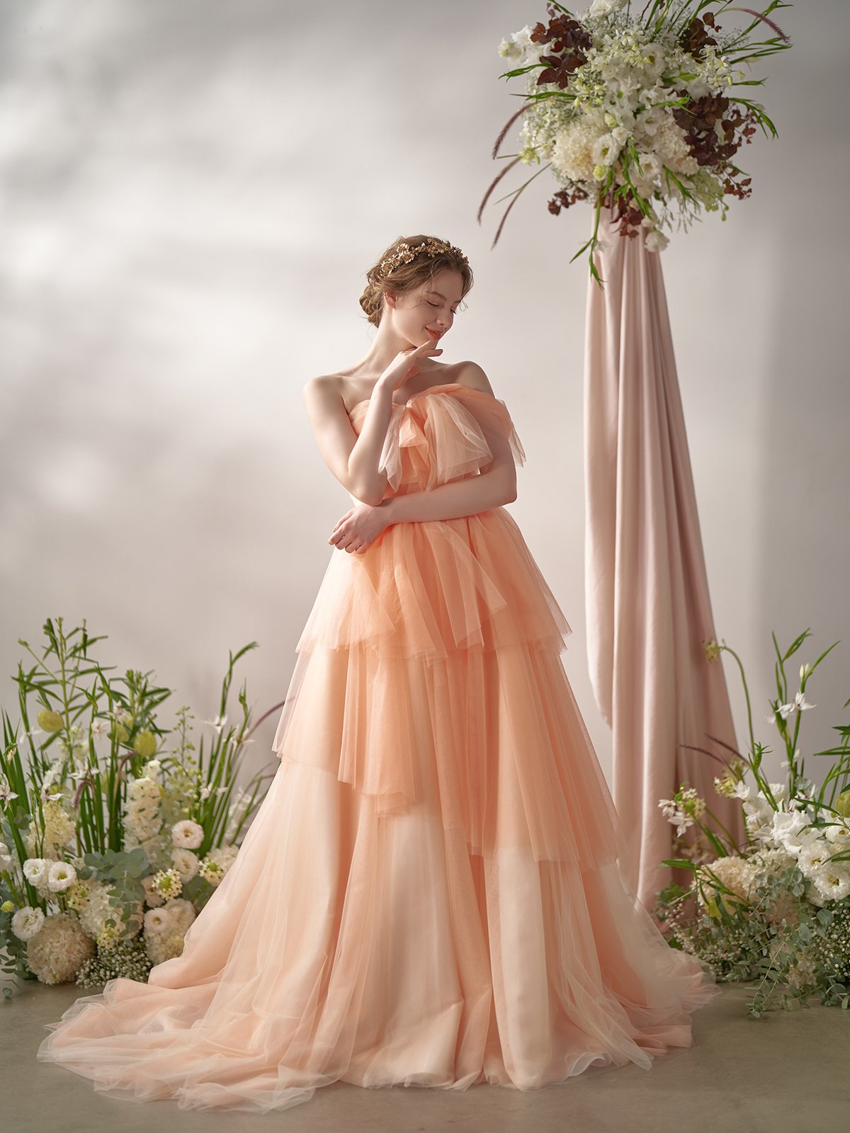 お花のデザインが可愛い チュールスカートのベア ロングドレス fit=scale-down,w=1200