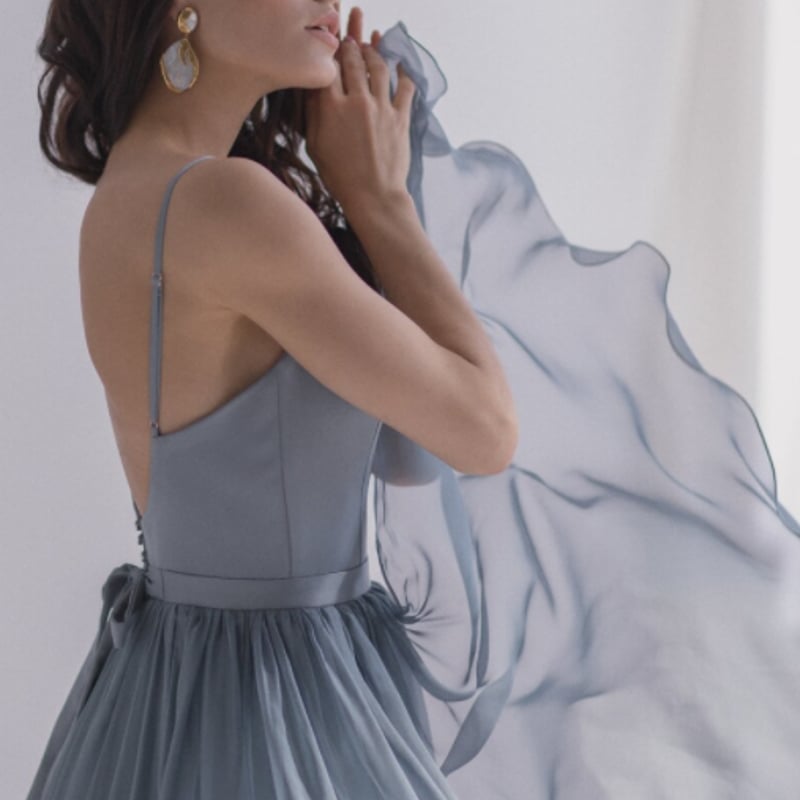 高品質！ カラードレス ブルーグレー ソフトチュール キャミソール V  
