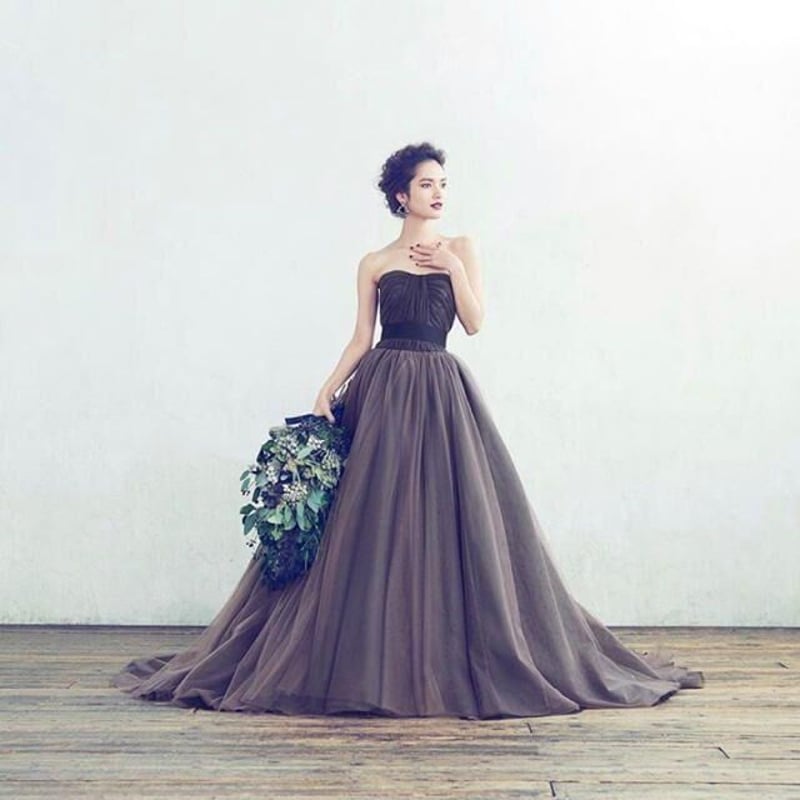 高品質！茶色カラードレス トレーン 取り外しオフショルダー サッシュ  