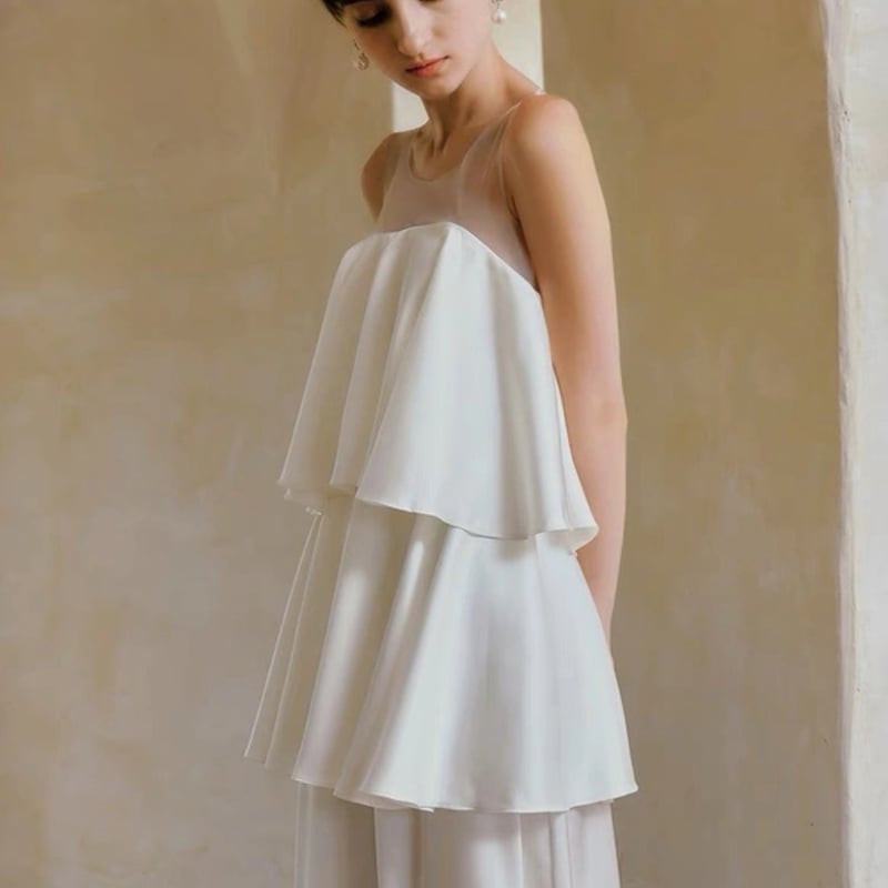 レトロ ウエディングドレス ティアード 二次会 前撮り 後撮り  