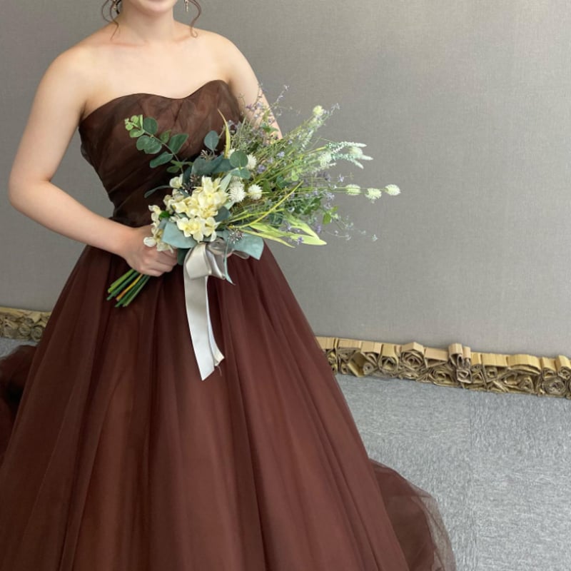 美品！ カラードレス コーヒーの色 ベアトップ 2次会 /挙式/前撮り  