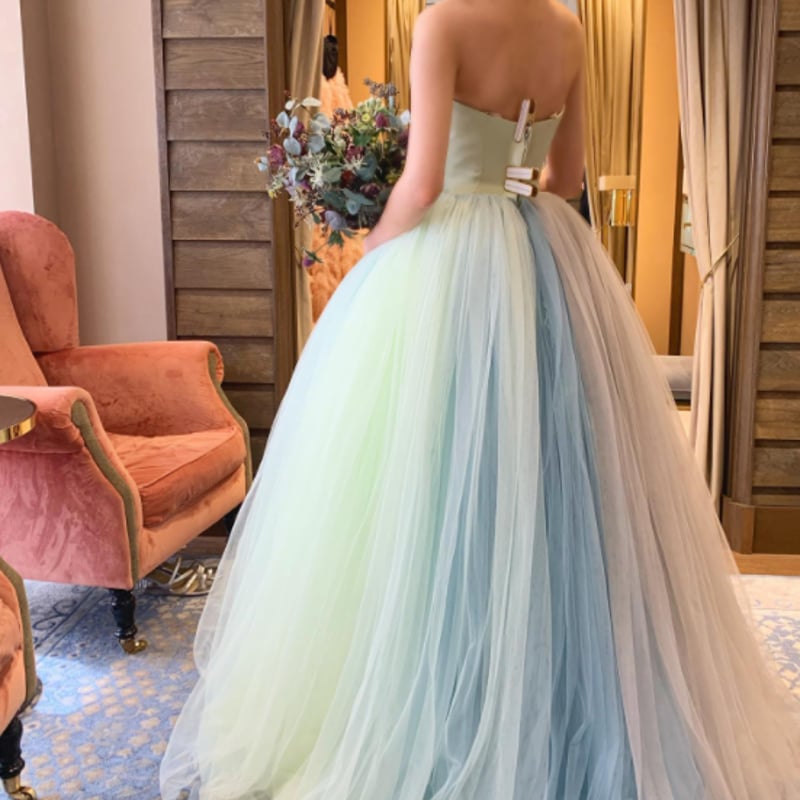 憧れのドレス カラードレス レインボー ベアトップ トレーン/ロング(ご  