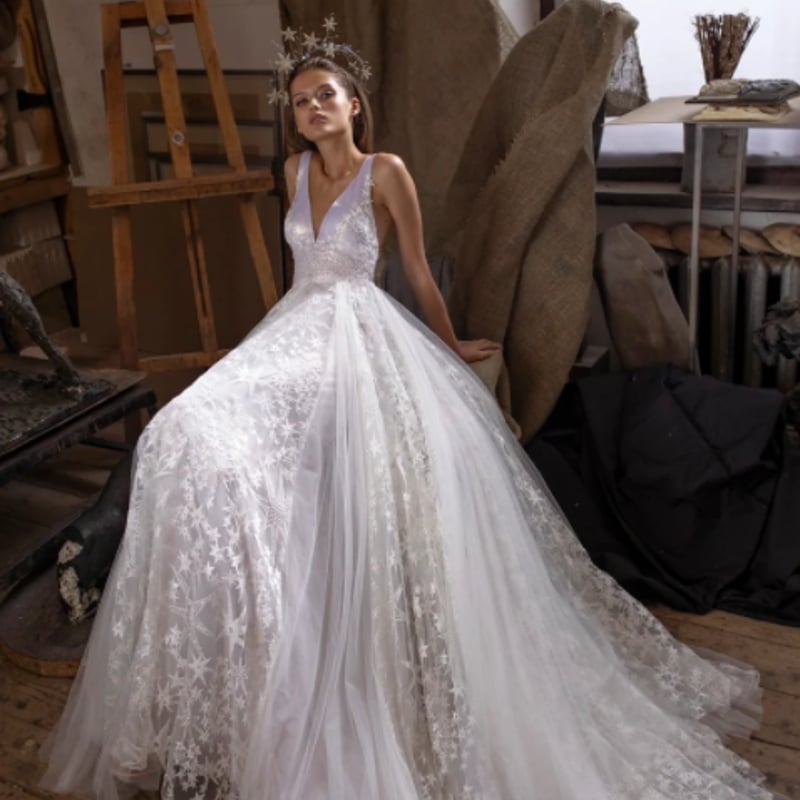 上品！ ウエディングドレス 薄紫 ソフトチュール キラキラスパンコール  