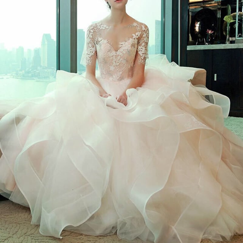 ふわふわプリンセス気分 高級ウェディングドレス ドレスワンピース結婚  