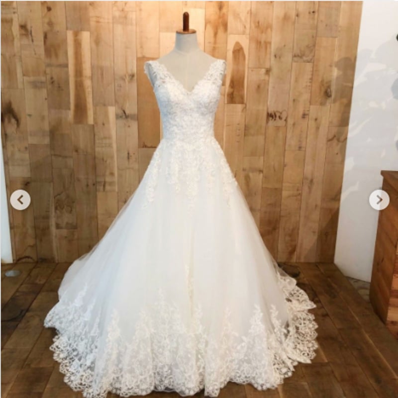 繊細レース ウエディングドレス ソフトチュール 総レース プリンセス  