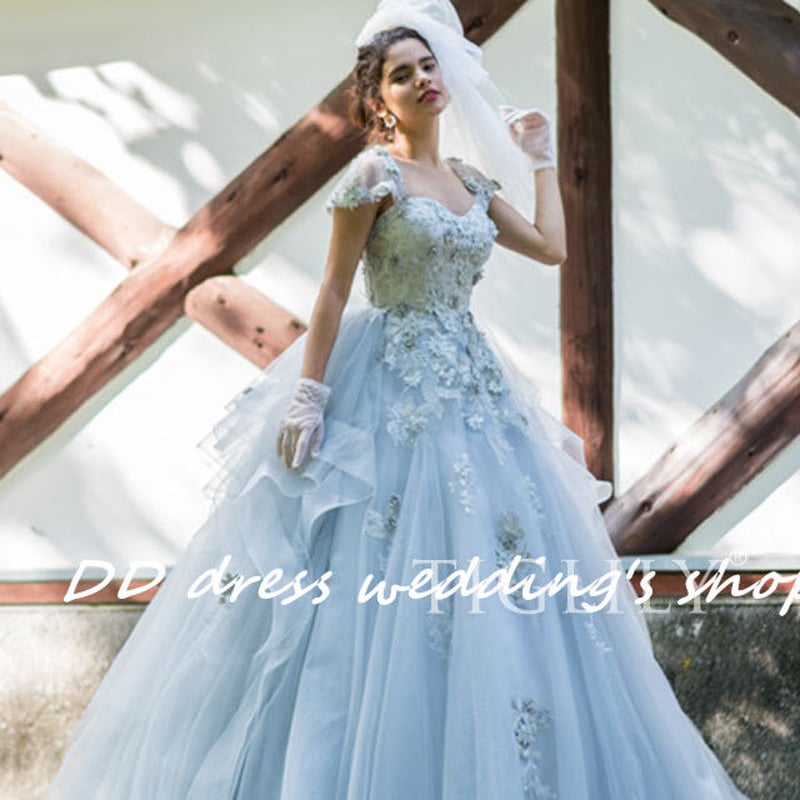 高品質！薄緑 ベアトップ カラードレス 前撮り フィッシュテール  