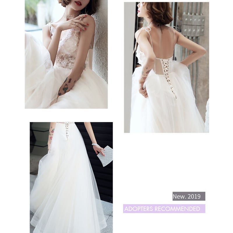 人気上昇 パーティードレス オフホワイト Vネックドレス キャミソール  