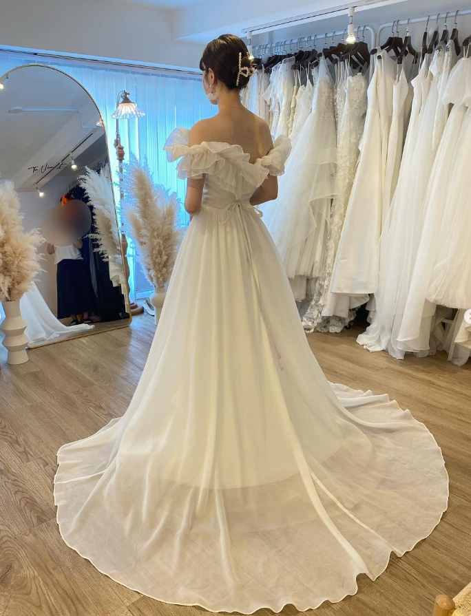 パーティードレス オフショルダー ソフトチュール 背中見せ ブライダル  