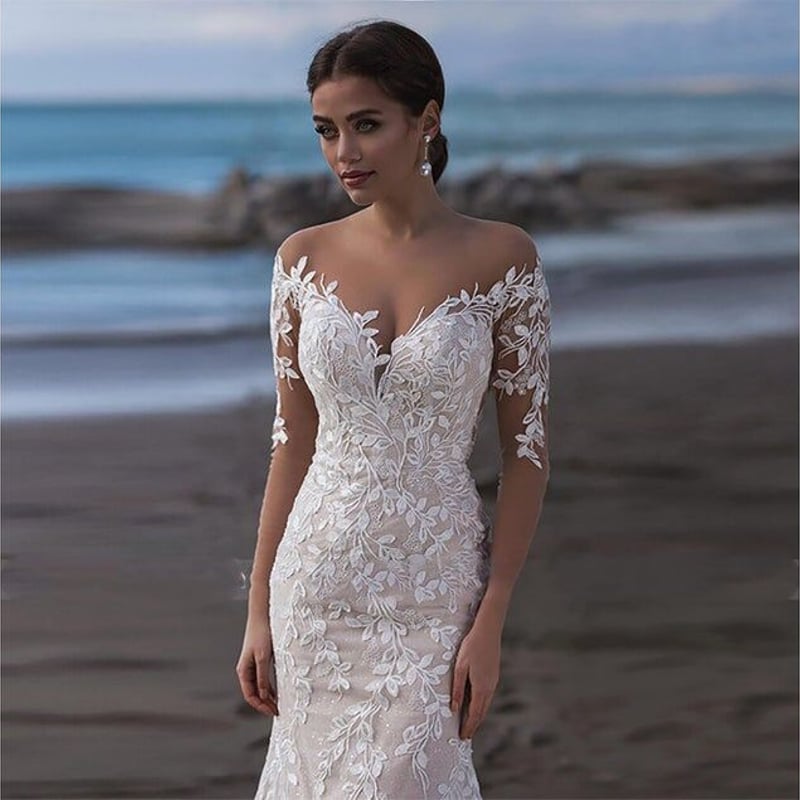 【美品】ウェディングドレス　マーメイド　シャンパンカラー リゾート 前撮り 美品】ウェディングドレス マーメイド シャンパンカラー リゾート 前撮り