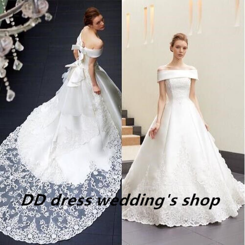 高品質！ウエディングドレス オフホワイト オフショル 3D立体レース  
